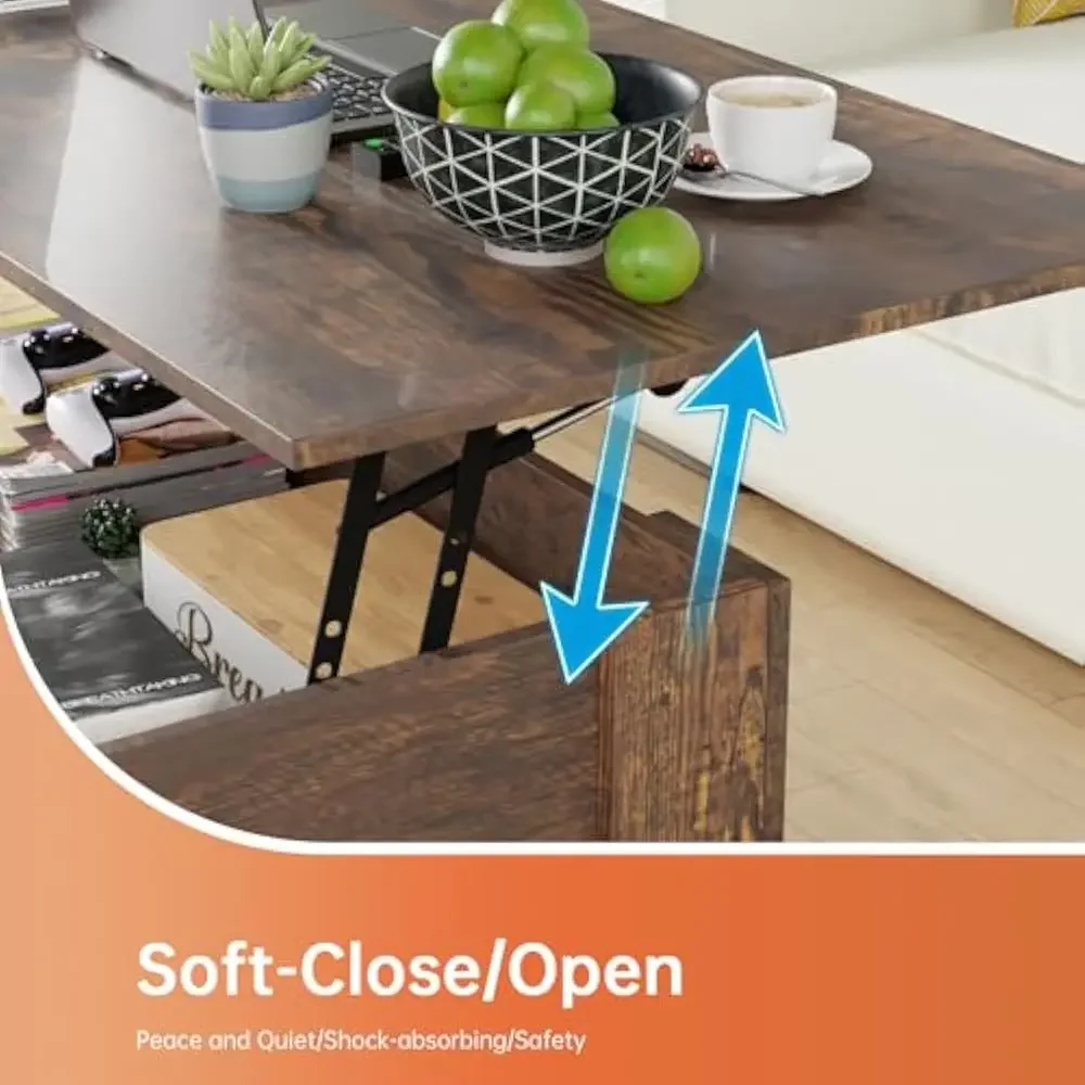 39 Inch or 47" Lift Top Coffee Table with Hidden Large Storage Shelf and Compartment Lifted Wooden Dining Table for Living Room