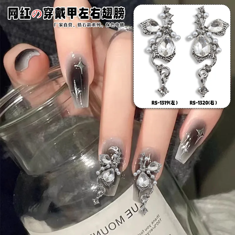 5 쌍 3D 럭셔리 합금 절반 나비 날개 네일 아트 펜던트의 매력 매니큐어 손톱 장식 용품에 대한 보석 액세서리