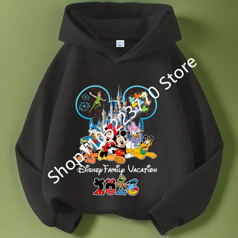 

2026 Fashionable Disneyland Trip Vacation Outfit Cartoon Hoodie Kids Top Disney Cute Girl Clothes Boys Disney Kids 4-14T