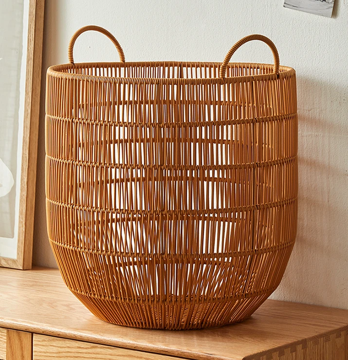 

Imitation Rattan Waterproof Laundry Basket Dirty Clothes Storage Bedroom Linen Bathroom Dirty Clothes