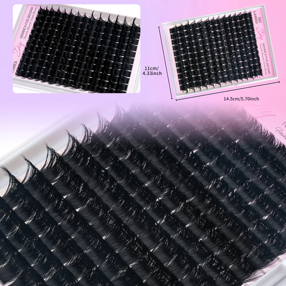14 Filas de Racimos de Pestañas Rizadas Naturales de Pelo Sintético 100D-200D, Gruesas para Extensiones DIY 3