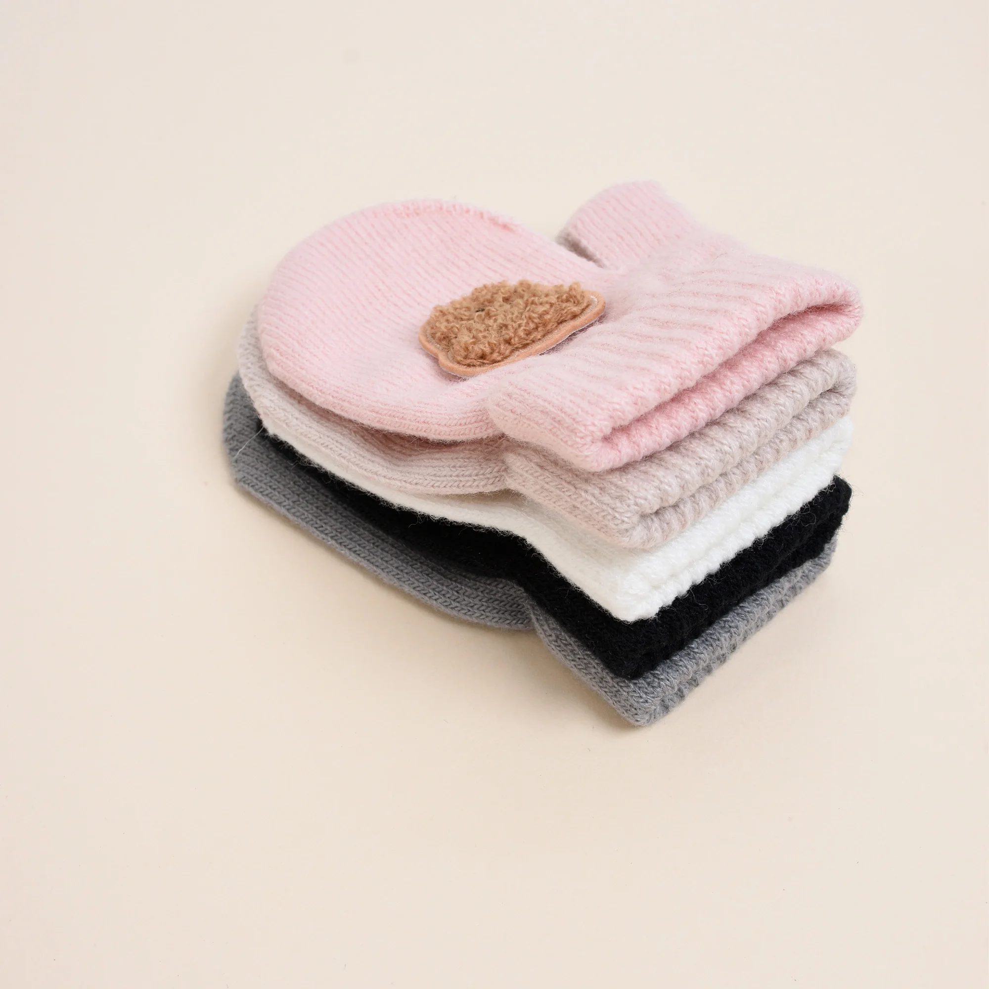 【2 Pairs】High-Elasticity Knitted Warm Gloves for Toddlers Aged 1-3 Years, Autumn and Winter, Cute Bear Fingerless Gloves for Babies/Children, Anti-Scratch and Anti-Bite, Suitable for Daily Casual Wear and Winter Cold Protection Single-Layer Gloves