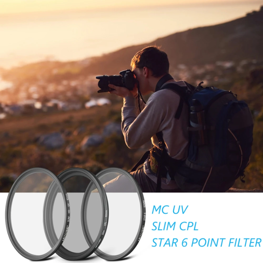 ARTCISE Filter Set Universal UV+CPL+Star-6 3 in 1 Kits Camera Slim Lens Glass with Bag cleaning cloth for Canon Nikon Sony DSLR