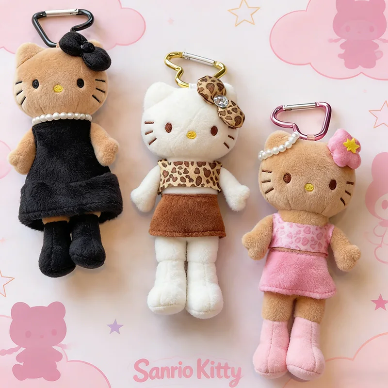 

Милый плюшевый брелок-кукла Hello Kitty Sanrio с длинными ногами в леопардовом стиле, черный, анимационный мерч, подарки на День дураков