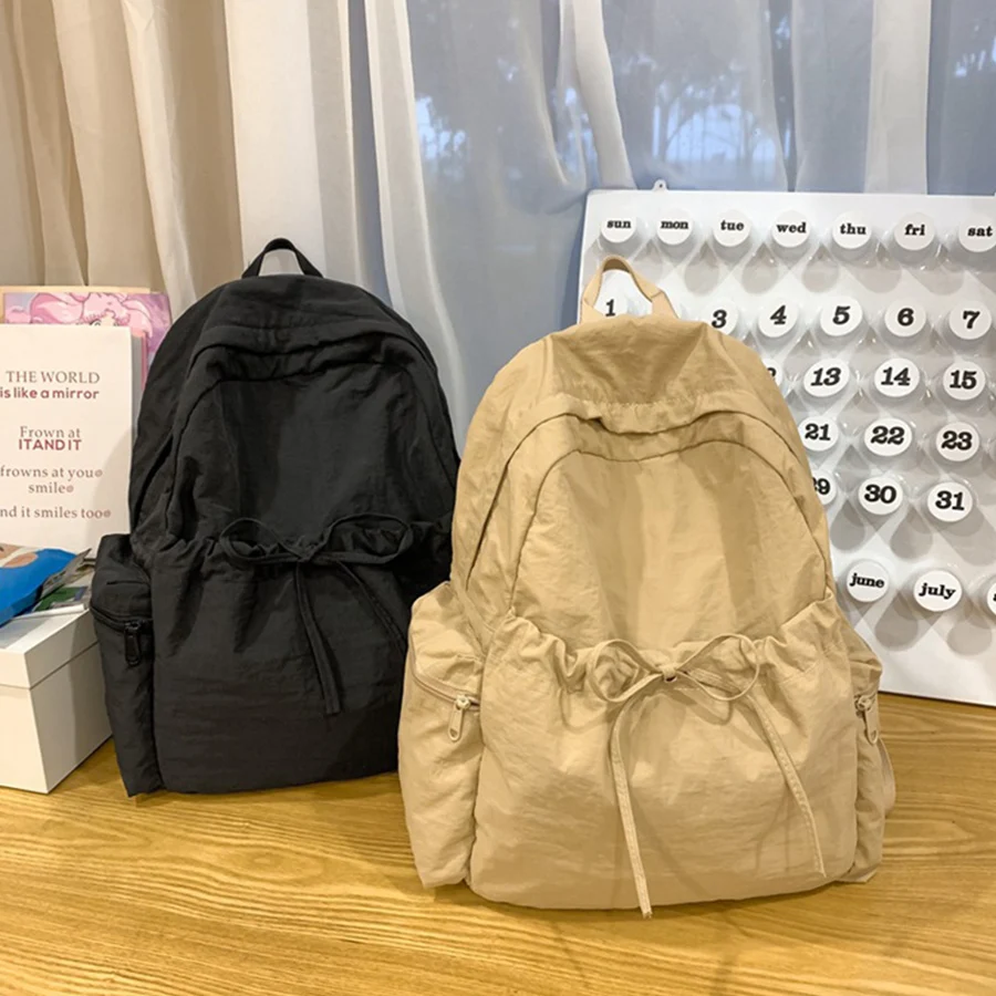 

Korean Student School Backpack Solid Color School Bags For Teenage Girls Light Women's Bagpack Book Bag Nylon Travel Rucksack
