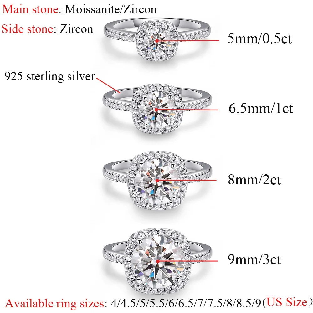 OEVAS Real 0.5-3CT D Color Round Moissanite Women Ring Four Claw Rings 100% 925 Sterling Silver 18K White Gold Fine Jewelry Gift