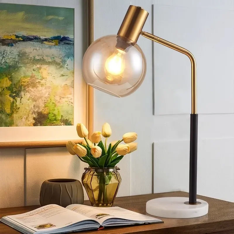Modern Glass Desk Lamp Simple American Style Creative Bedside Light Warm Romantic Atmosphere Silent Bedroom Table Lighting