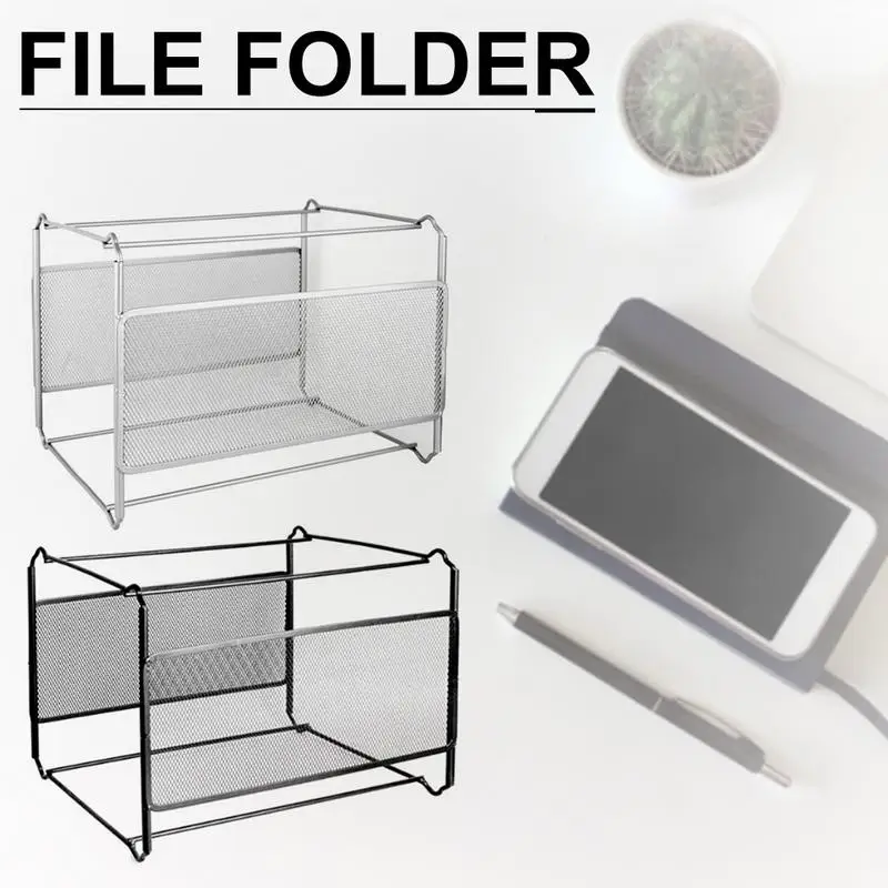 File Folder Box Organizer Hanging File Organizer Metal Foldable A4 File Crate Folder File Organizer Desk Management for Office