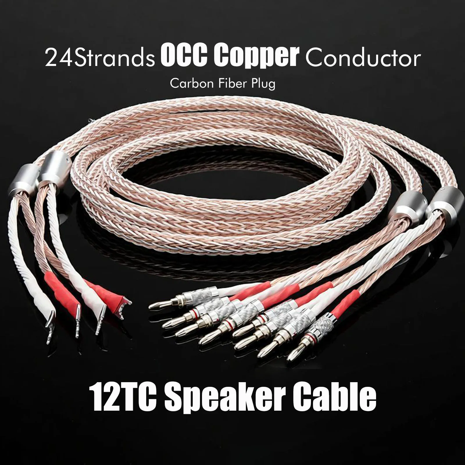 12TC Speaker Cable Hi End 7N OCC Copper Bit Wire Speaker Cable With 2 Spade Jack to 4 Banana Speaker Wire for Audio Amp