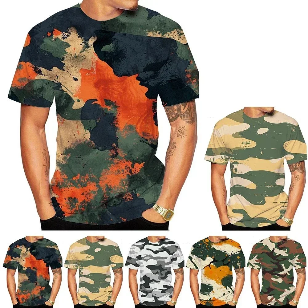 

New Fashion Men's And Women's Crew Neck 3D HD Printing Camouflage Pattern T-shirt Street Style Unisex Kids Fashion Top 100-6XL