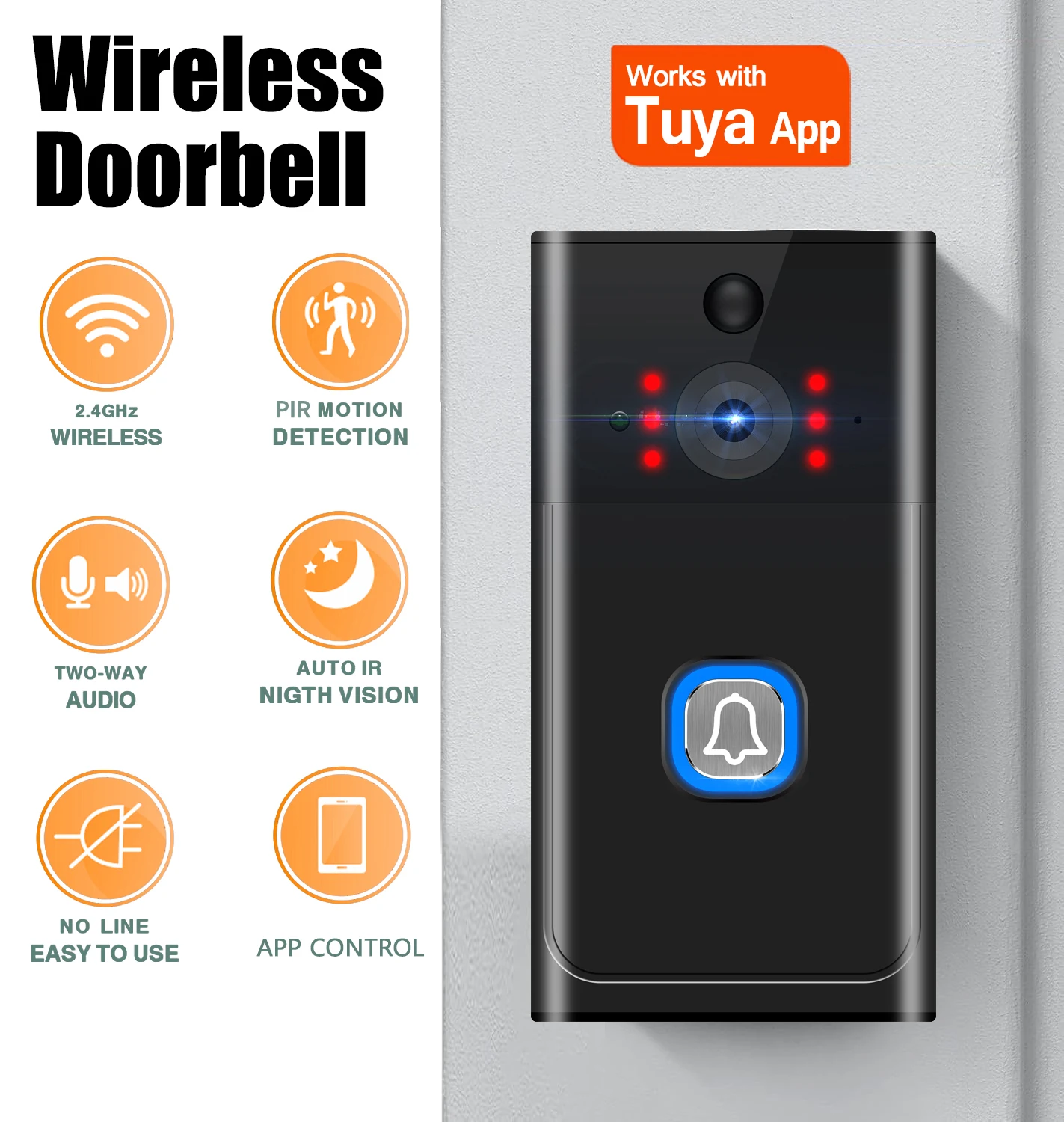 Campanello impermeabile per casa intelligente, telecamera vocale e di sicurezza per citofono wireless, telecamera HD esterna a 2 vie e avvisi in tempo reale