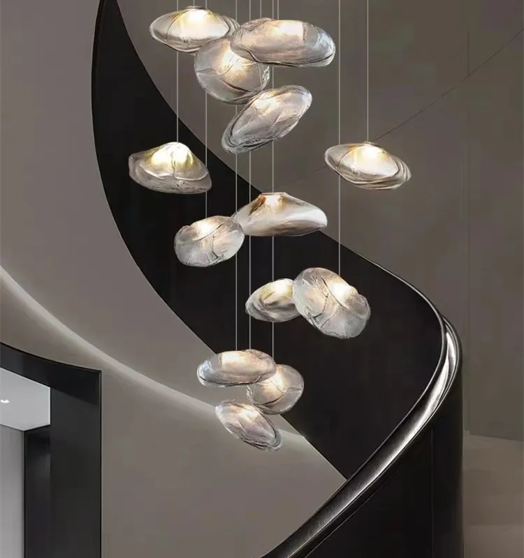 Lámpara colgante con diseño de nube, luz de cristal gris ahumado, arte decorativo, dormitorio, mesita de noche, escalera, restaurante