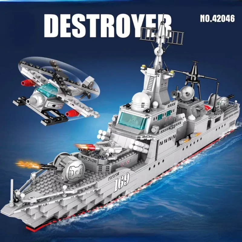 956 Destroyer Navy Aircraft Warship Building Blocks with 6 Dolls Army Weapon Bricks Kit Educational Toy for Boy