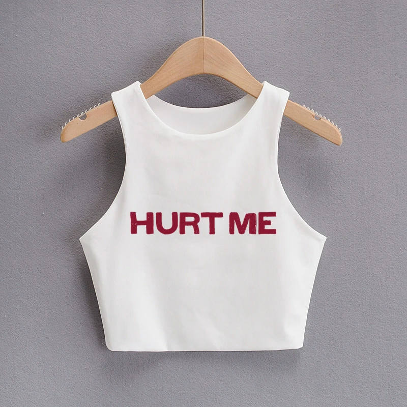 

HURT ME Print Summer Fashion Women Sexy Slim Tops O-neck Sleeveless Double Nylon Ladies Good Quality Tank Top