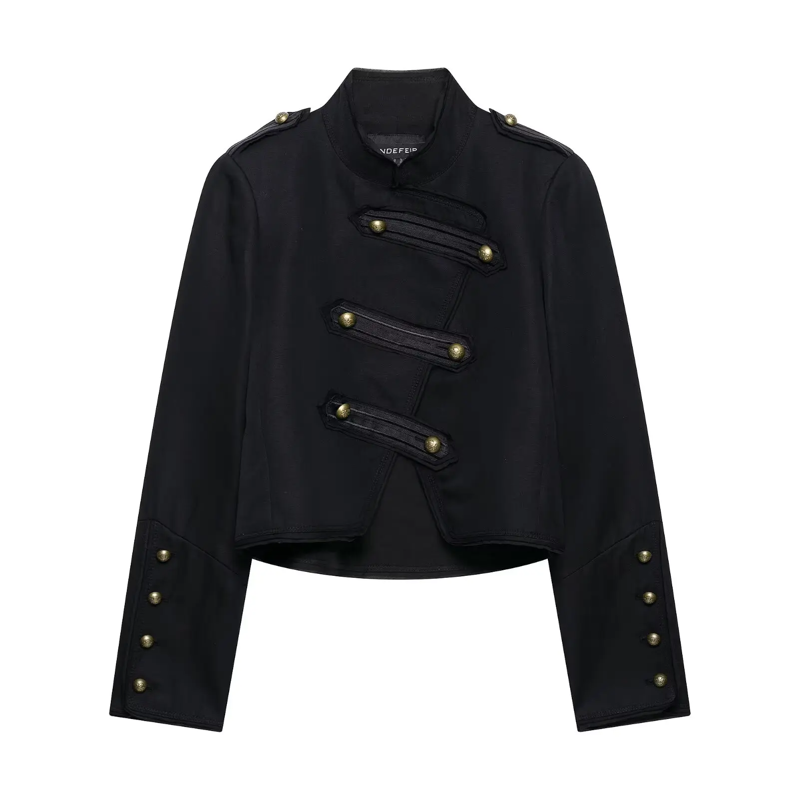 HH Vintage Militär-Stil Kurze Jacke für Damen mit Goldknöpfen und Stehkragen, Elegante Oberbekleidung für Frühling und Herbst, Streetwear für Festivals – Detail 2