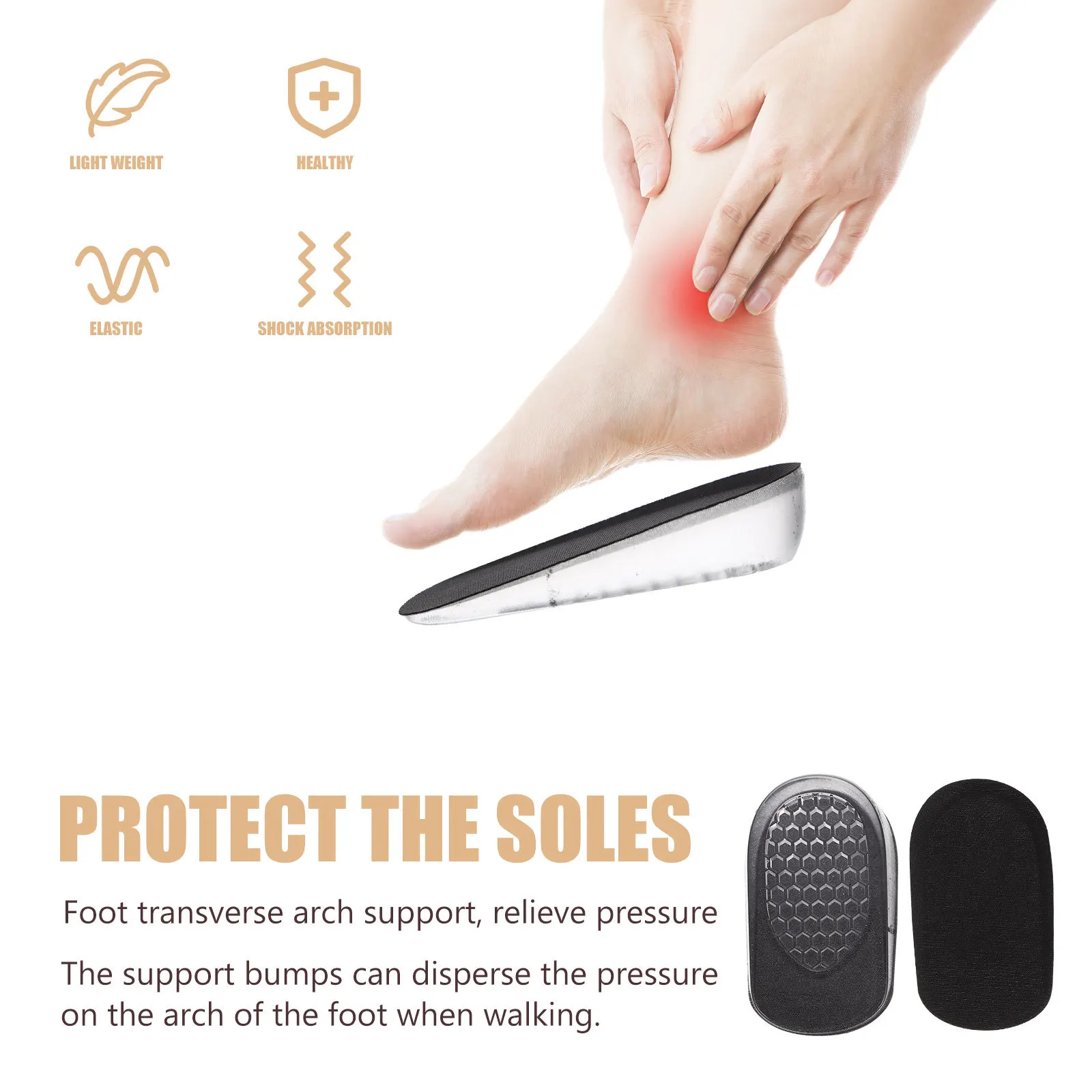 

2 Pcs Inner Height Increasing Insole Cushion Shoe Inserts Women Invisible Increase Insoles Pads