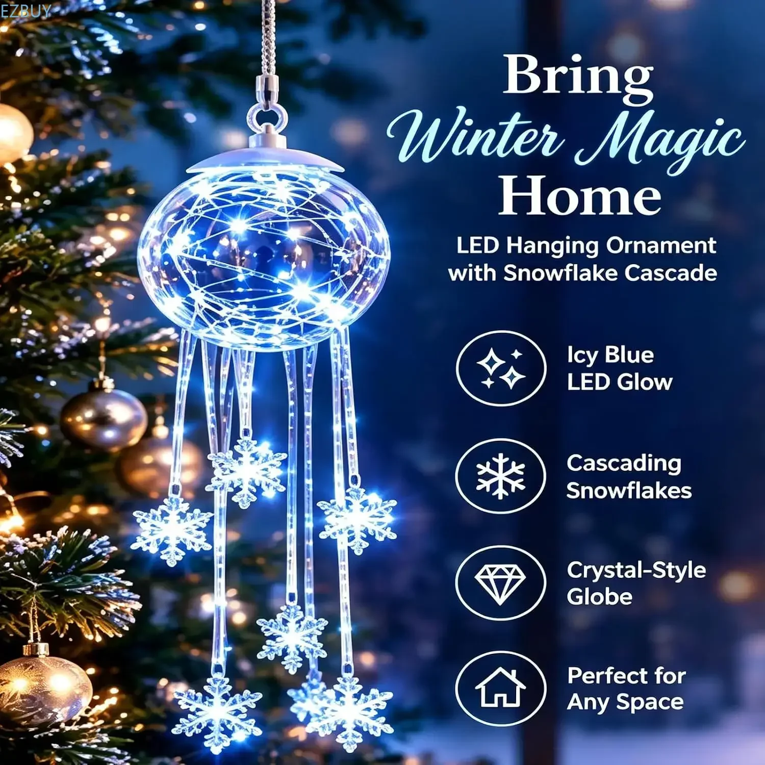 Winter Magic Snowflake Cascade, LED Hanging Christmas Ornament, ICY Glow Hanging Ornament,Sparkling Snowflake String Light Decor