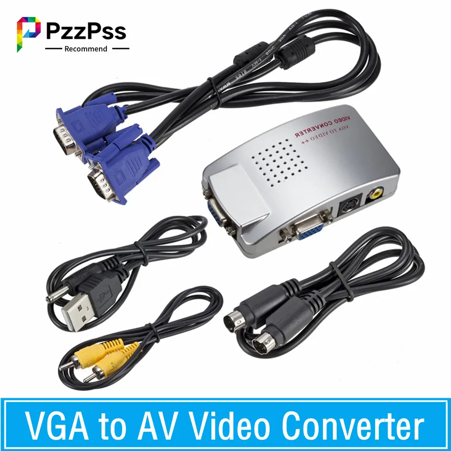 PzzPss konwerter PC Box VGA do TV AV RCA Adapter sygnału konwerter wideo skrzynka z przełącznikami Composite obsługuje NTSC PAL dla komputera