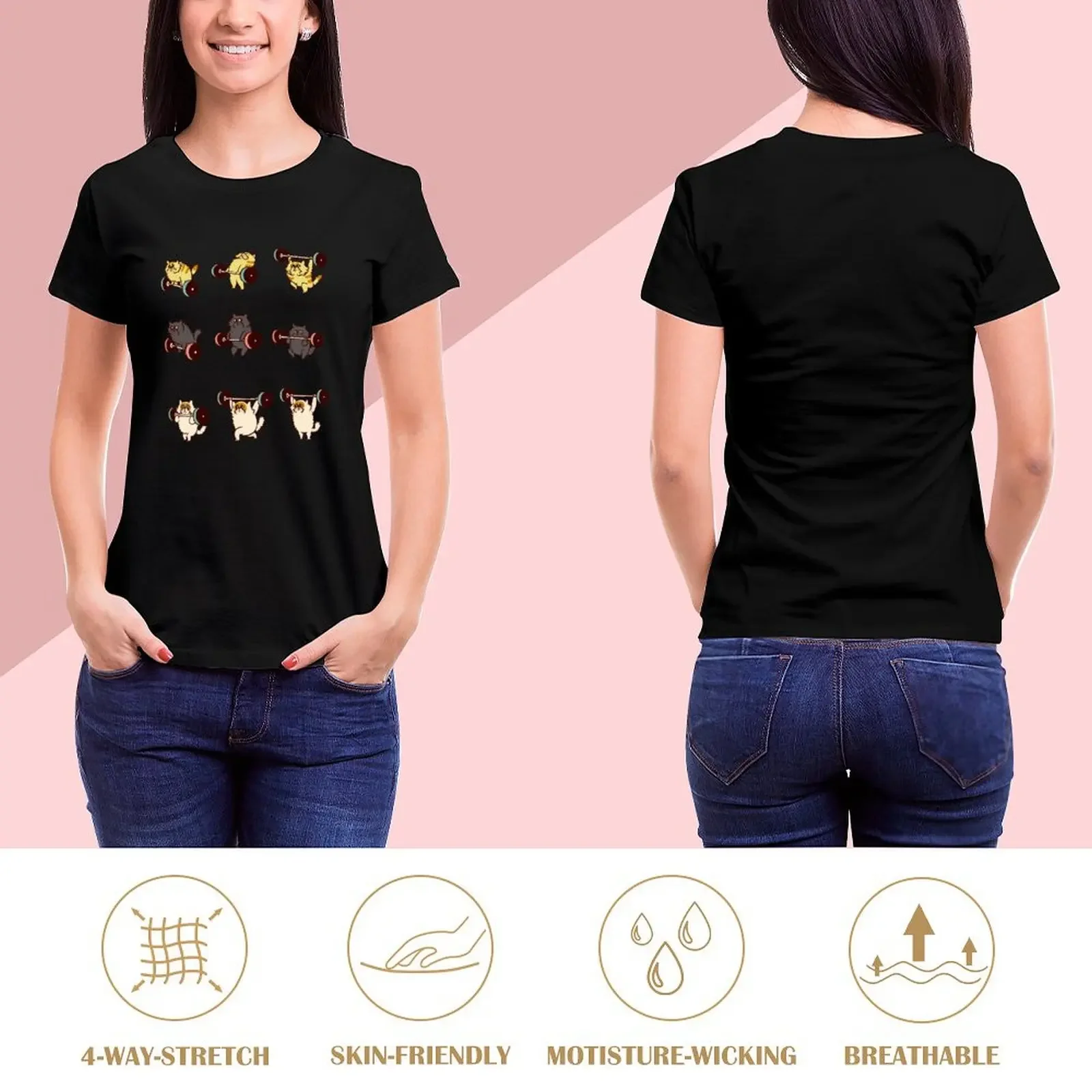 Lifting Cat T-Shirt customs design your own animal print lady clothes new edition Woman clothing