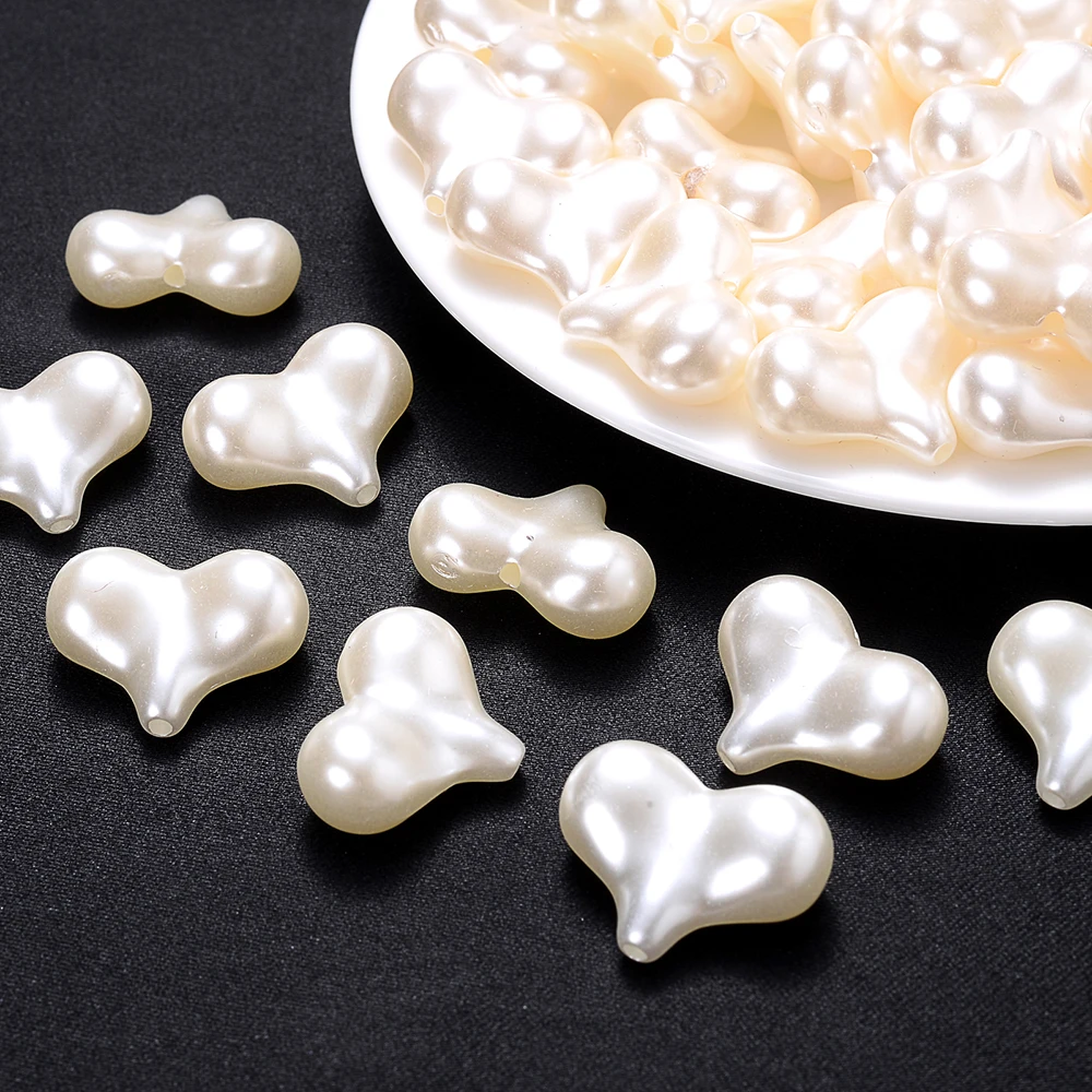 20pcs/Lot 16.5x22mm Big White Heart Beads ABS Imitation Pearl Spacer Beads For DIY Bracelet Necklace Earring Jewelry Accessories