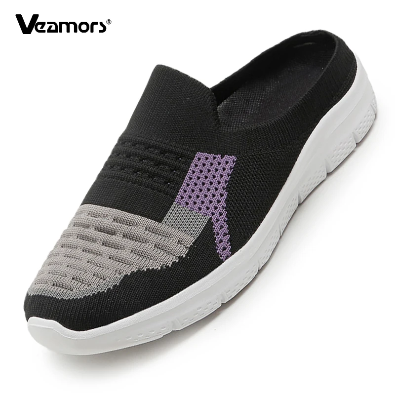 

Knitted Mesh Slippers Women Round Toe Breathable Flats Ladies Soft Sole Slip-on Casual Shoes for Walking Traveling Size 35-43