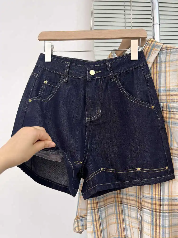 Taille haute grande taille femmes court mode nouveau déplacement Straightleg Jean été Simple tout Match pantalon à jambes larges