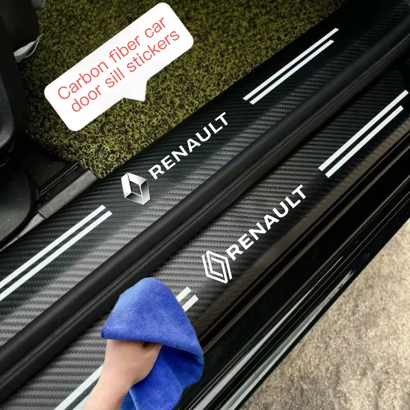 

4pcs Carbon Fiber Car Sticker Auto Door Threshold Waterproof For Renault Megane 2 3 4 Twingo Clio Talisman Captur Kwid Scenic 2