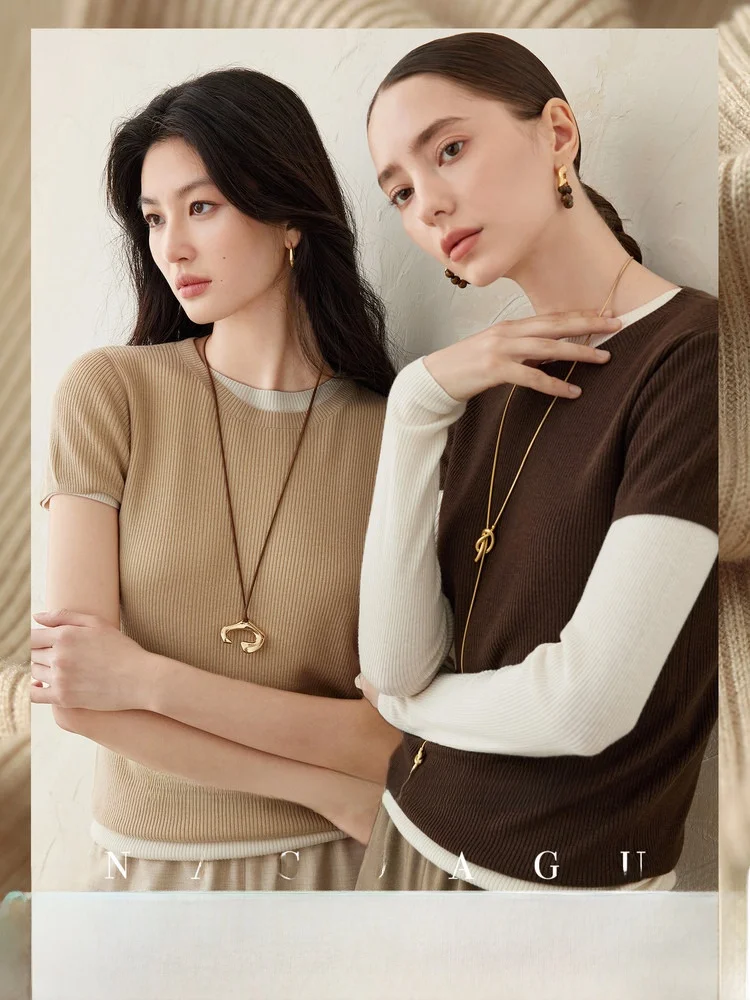 

Капсульный гардероб NAGUAGU: 20% шерсть, трикотаж с круглым вырезом, простой повседневный стиль, женская мода, осенняя коллекция