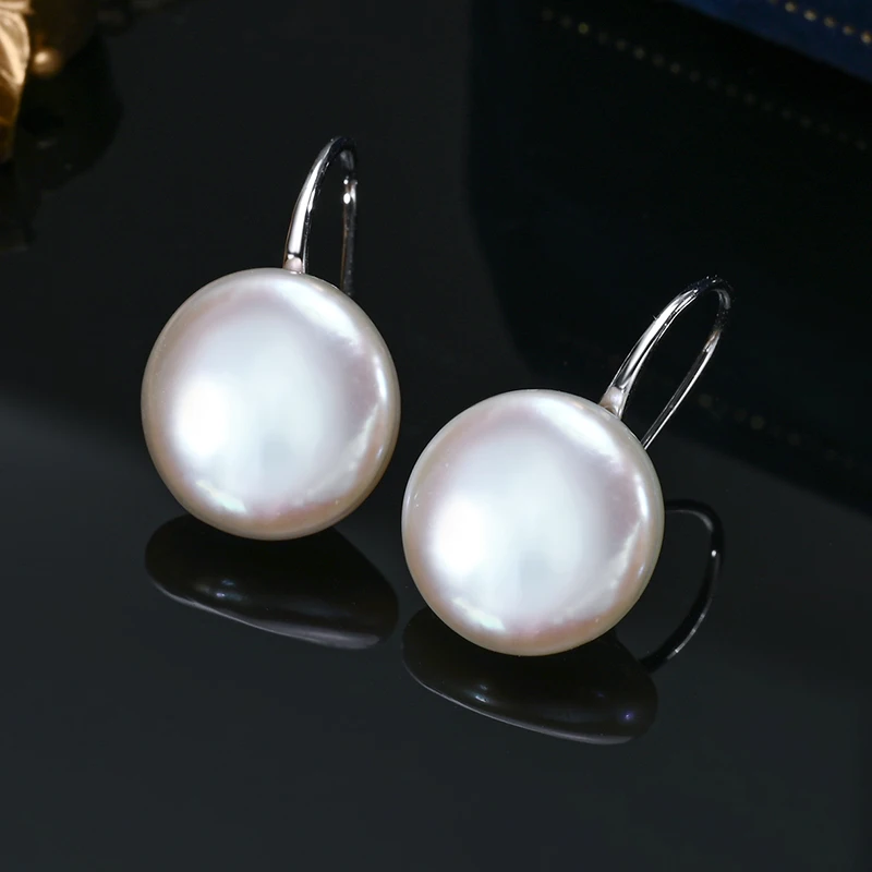 Baroque Button Natural Freshwater Pearl Ear Spoon Style Earrings 925 Sterling Silver Fashion Classic Elegant Gifts for Women