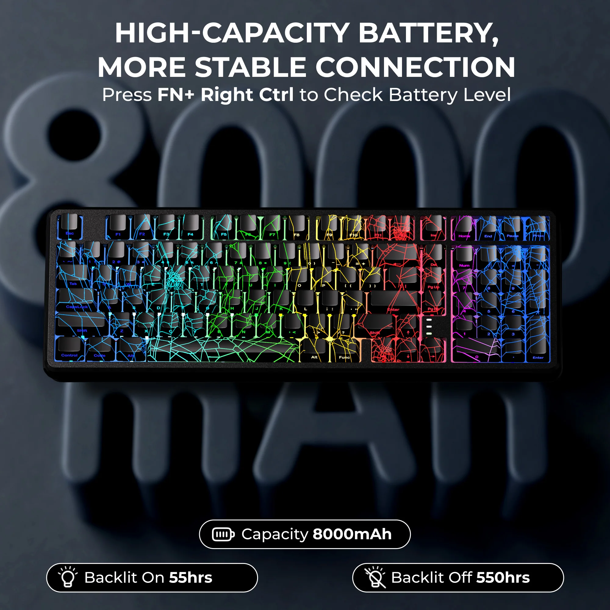 XVX M98 Spider Web Tri-Mode Wireless Mechanical Keyboard 98% Hot Swappable Gaming Keyboard RGB Backlit Transparent Keyboard