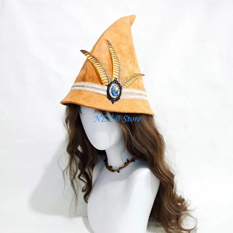 Chapeau sorcière envoûtant T21F, accessoire Costume à plumes, Design Vintage, en Polyester respirant pour adultes, sur le