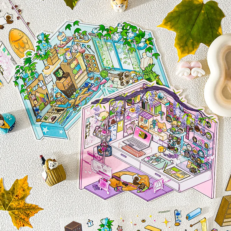 Fairy Tale House Landscape Sticker Miniature Scene Diy Game Scrapbook Sticker 3d Cabin Scene Sticker Festival Gift For