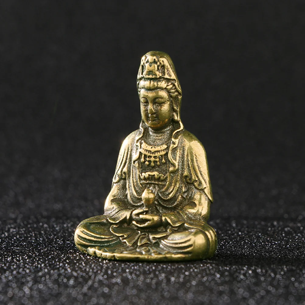 Brass Buddha Vintage Decor Crafts Household Tabletop Bodhisattva Statue Figurine Ornament and Women Mini Avalokitesvara