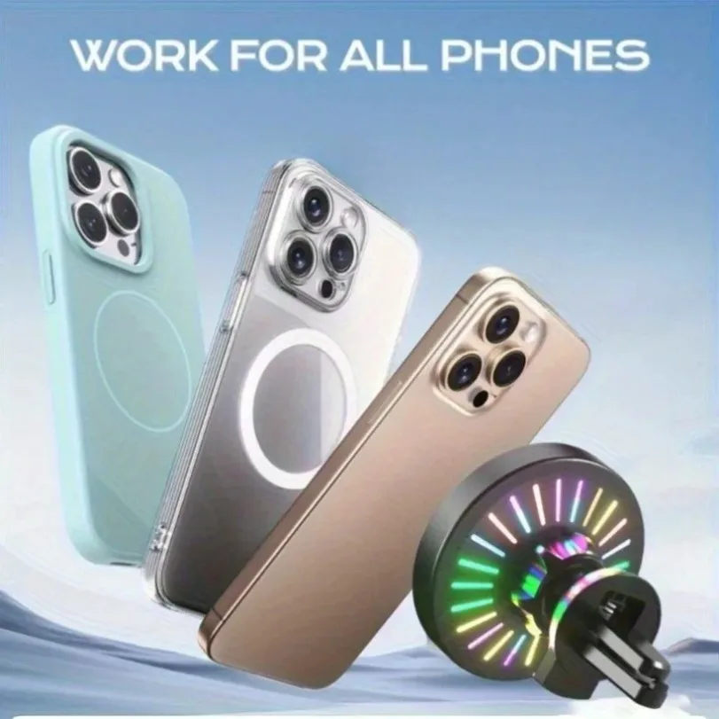 RGB Light Car Magnetic Wireless Charger Phone Holder Air Vent Stand… — view 4