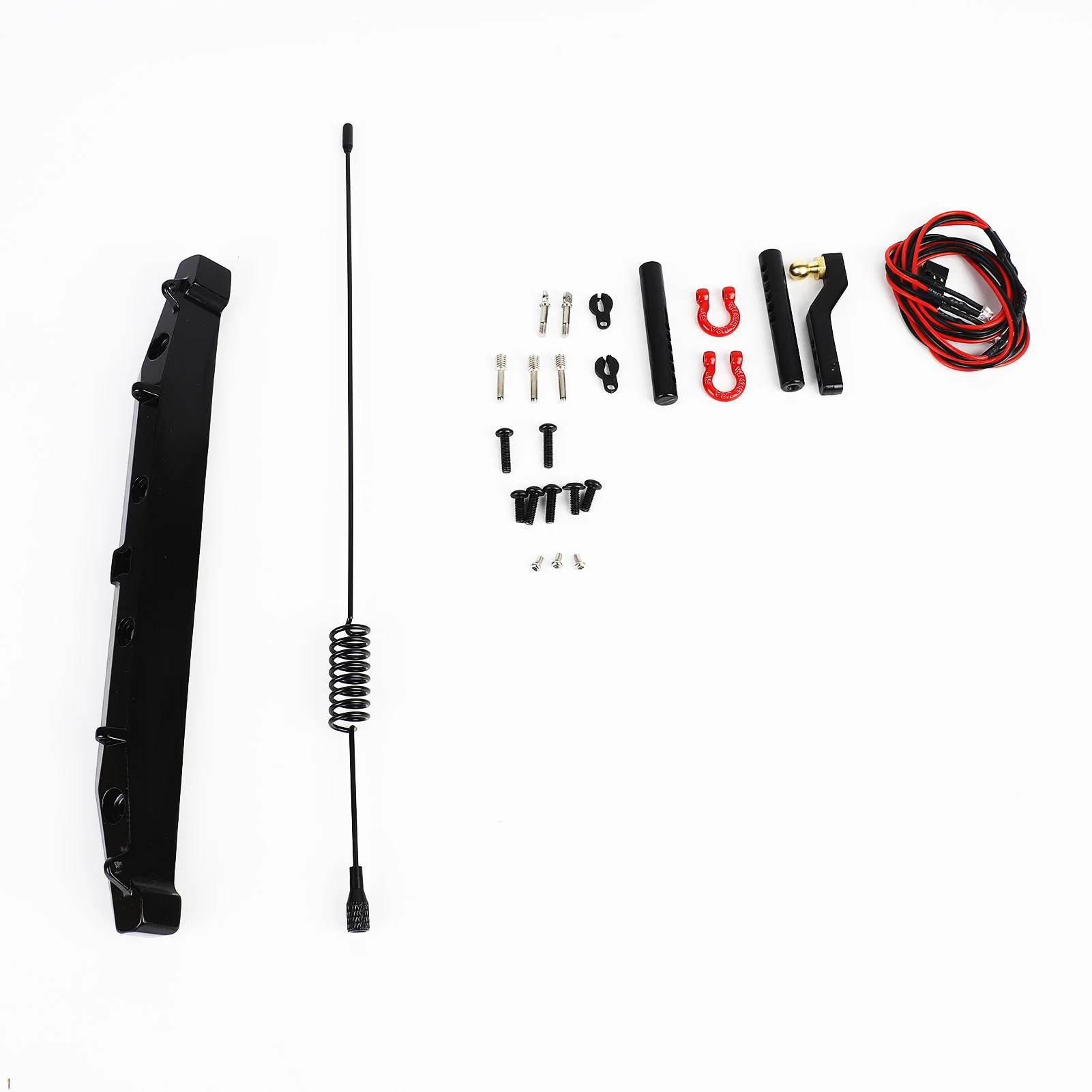 1/10 Metallstoßstange RC Heckstoßstangen mit Antenne Anhänger Heckhaken 2LED Licht Aluminiumlegierung für Scx10 RC Crawler RC Heckstoßstangen