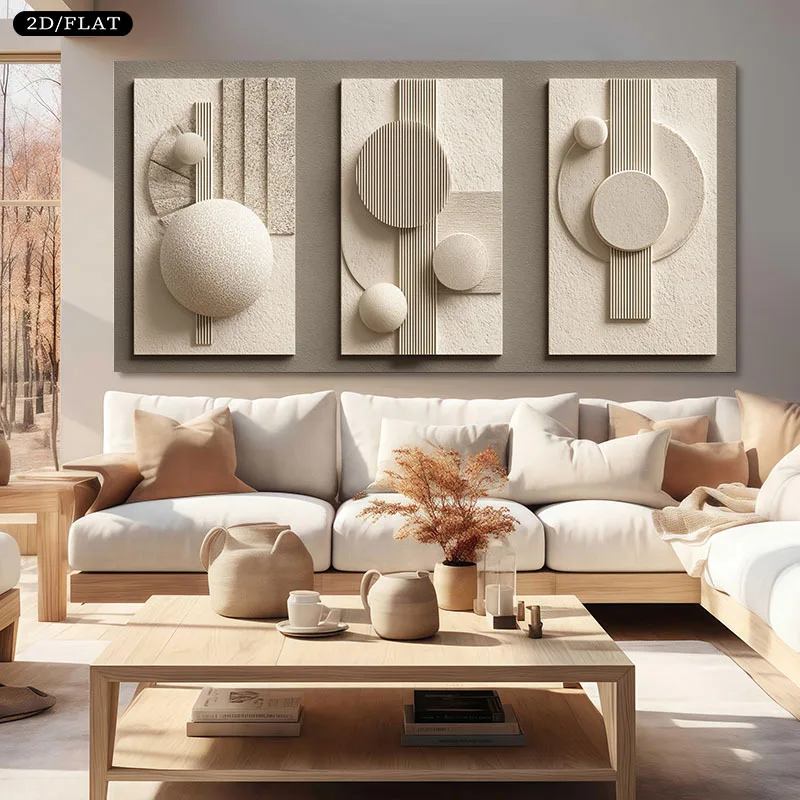 Canvas Wall Art Featuring Modern Abstract Geometric Designs in a Beige And White Neutral Palette,  Canvas Print Is Perfect for M