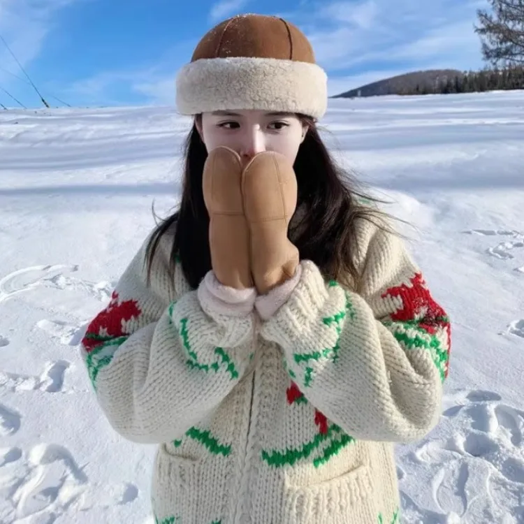 Christmas New Year Vintage Sweaters Coat Winter Thicked Warm Lazy Tops Women Y2k E-Girl Long Sleeve Knitted Cardigan