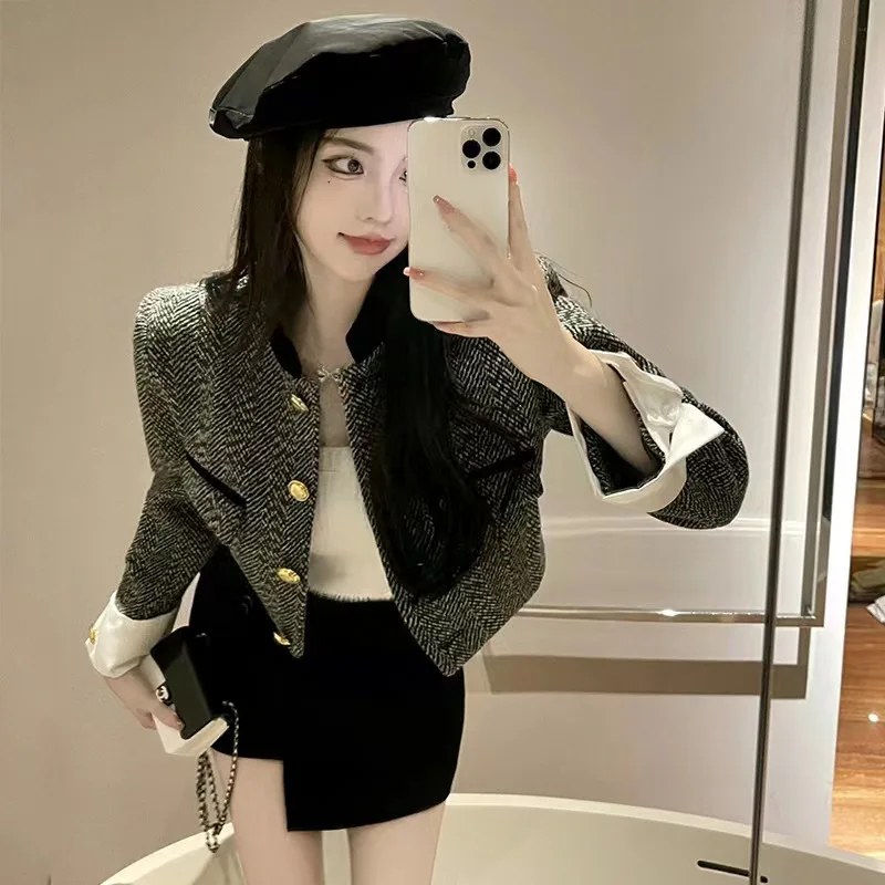 

Tweed Jackets Woman Cropped Womens Fall Commuting Workplace Office Professional Uniform Workwear Class Event Business Working OL