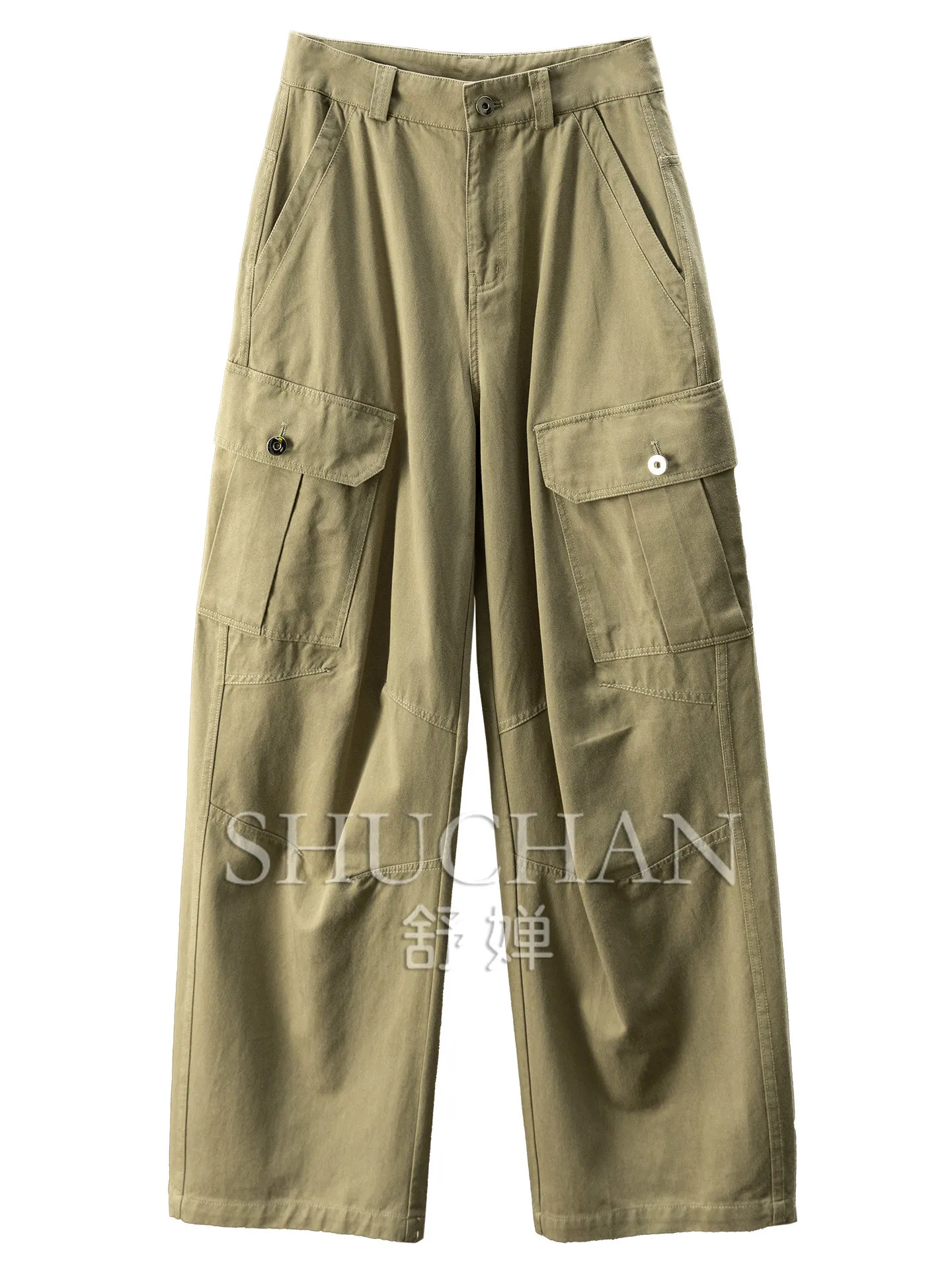 SHUCHAN Safari Pant High Quality Lyocell Cotton Wide-leg Sickle Overalls Women's 68L3 Pantalones De Mujer Trousers Women