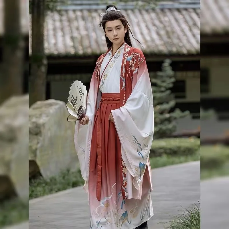 Fairy Floral Hanfu Dress Traditional Chinese Weijin Period Printing Costume Cultural Young Boys Girls Swordsman Cosplay Garment