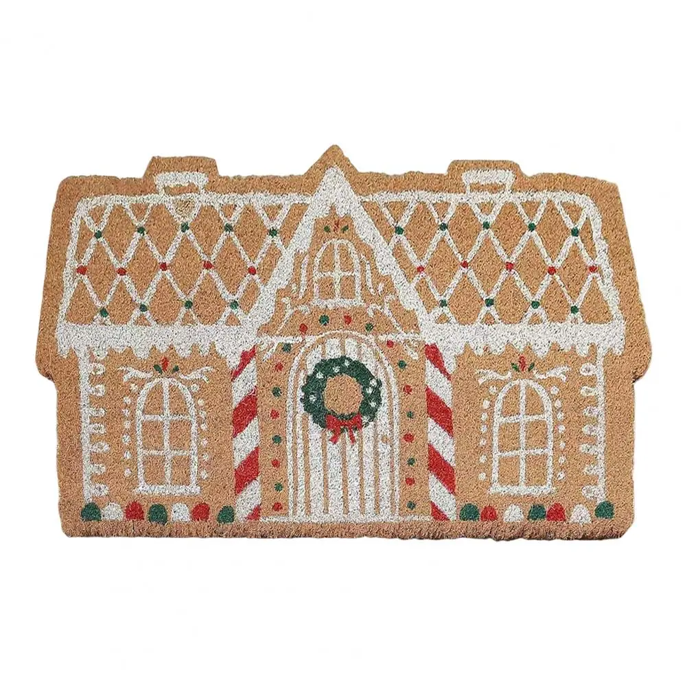 Christmas Doormat Christmas Cashmere Doormat Festive Christmas House-shaped Floor Mat with High Absorption Capacity for Indoor