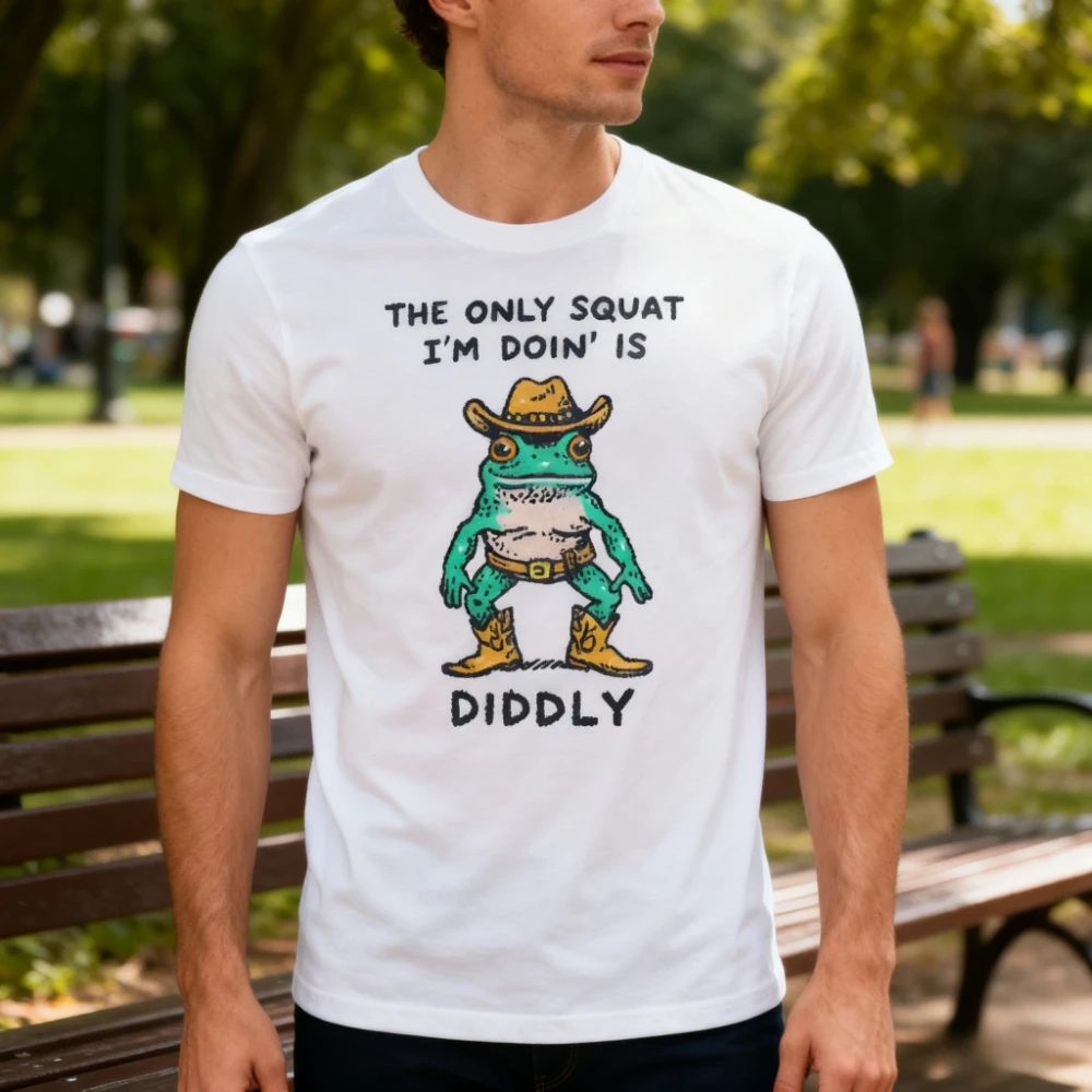 THE ONLY SQUAT I'M DOIN' IS DIDDLY Funny Cowboy Frog Meme Shirt Men Women Sarcastic Gym Workout Gift Clothing Casual Cotton Tops