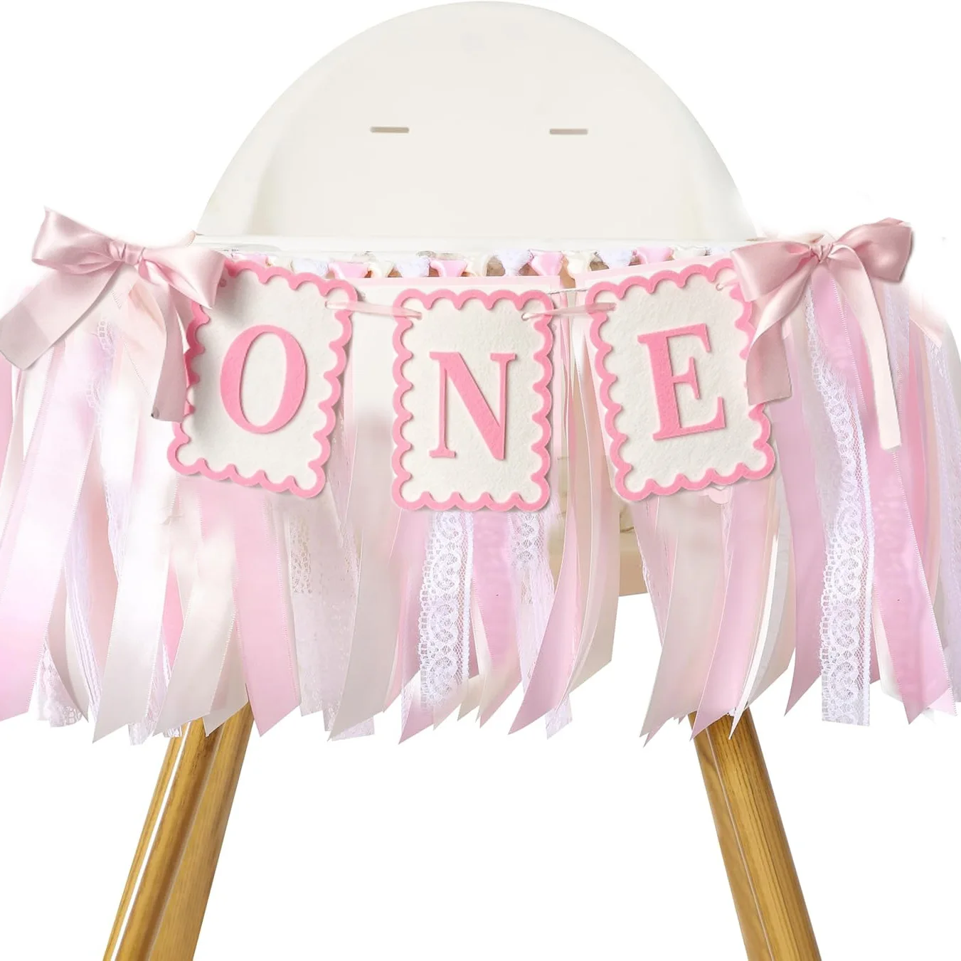 1PC Baby Shower Girl Pink Non tessuto ONE seggiolone Banner First Boy Birthday Blue Flag Glitter White Party Hat