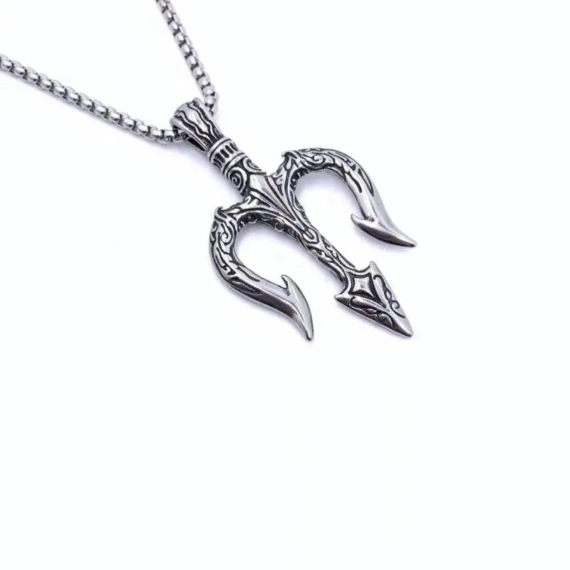 Classic Men\'s Trident Pendant Necklace Fashion Personality Rock Hip Hop Party Rapper Accessories