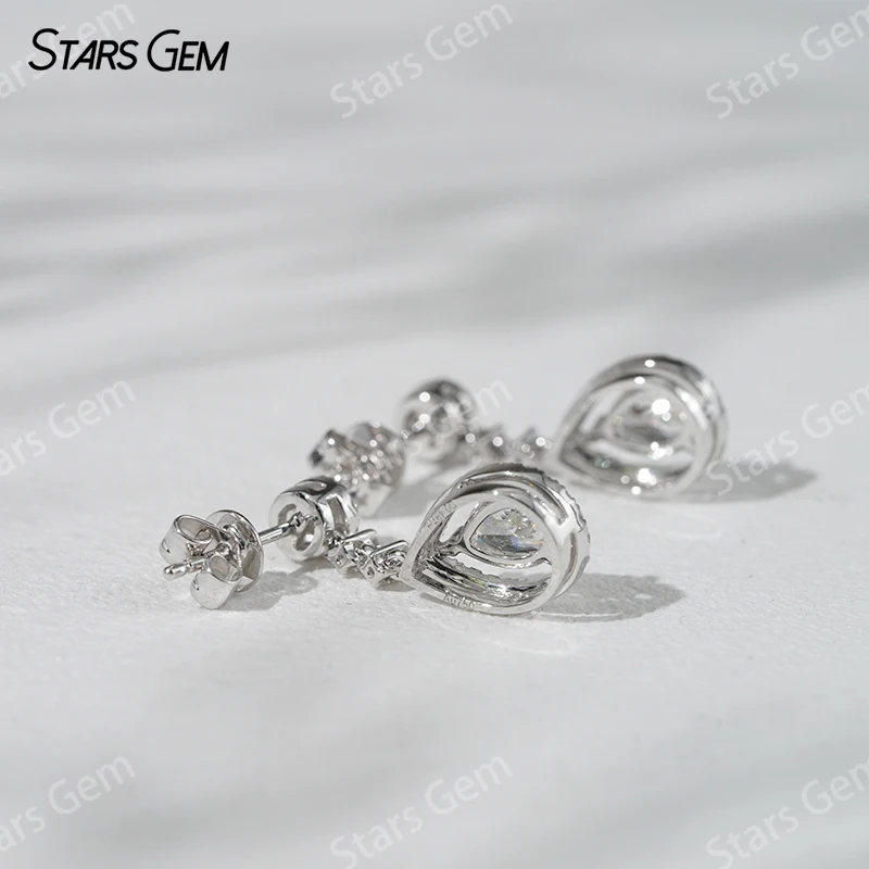 18K Gold 4.5×6.5mm Pear Cut Lab Grown Diamond Halo Set Drop Dangle Diamond Earrings