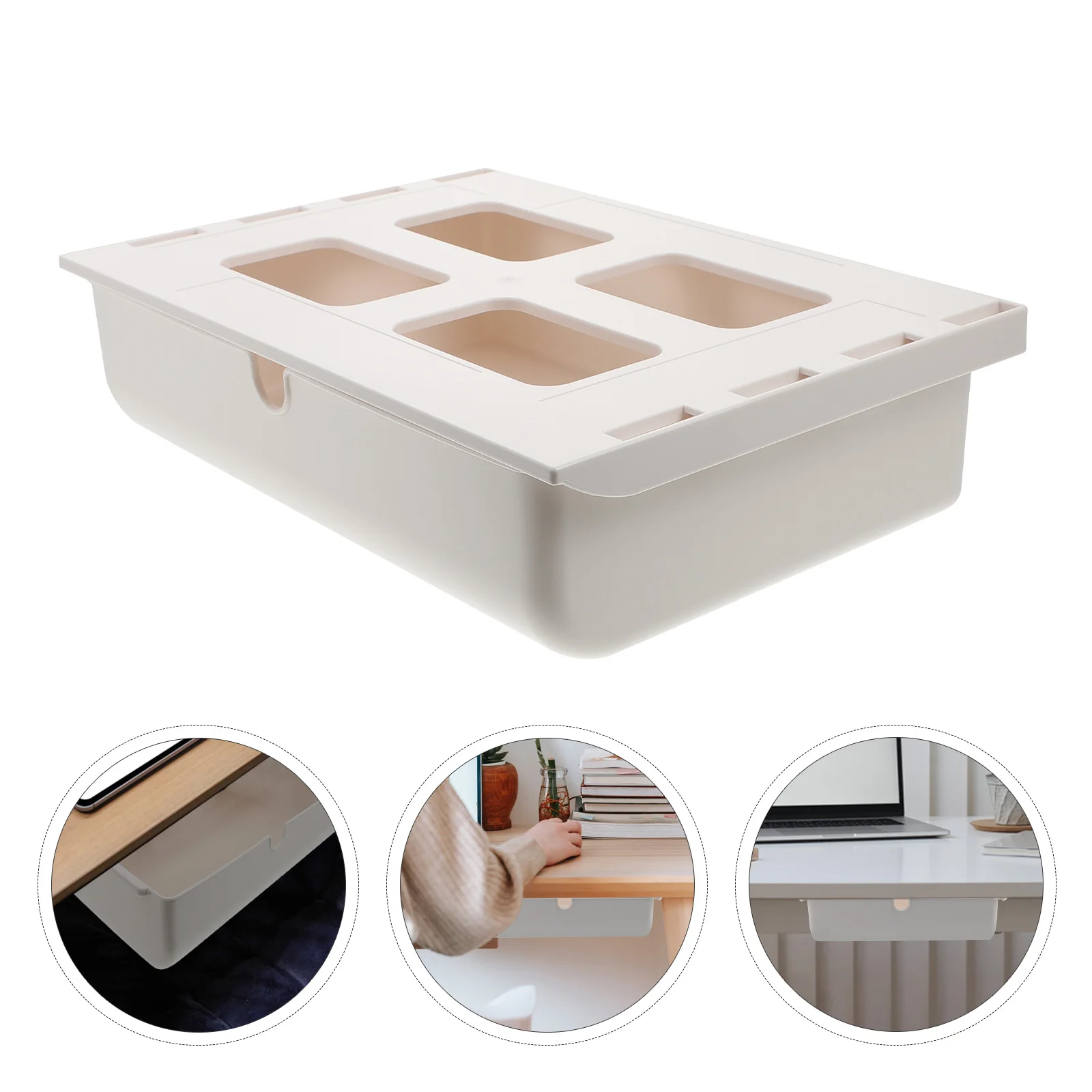 

1pc Under Desk Storage Box Hidden Drawer Type Organizer For Pens Cables Papers Under Desk Case Punch
