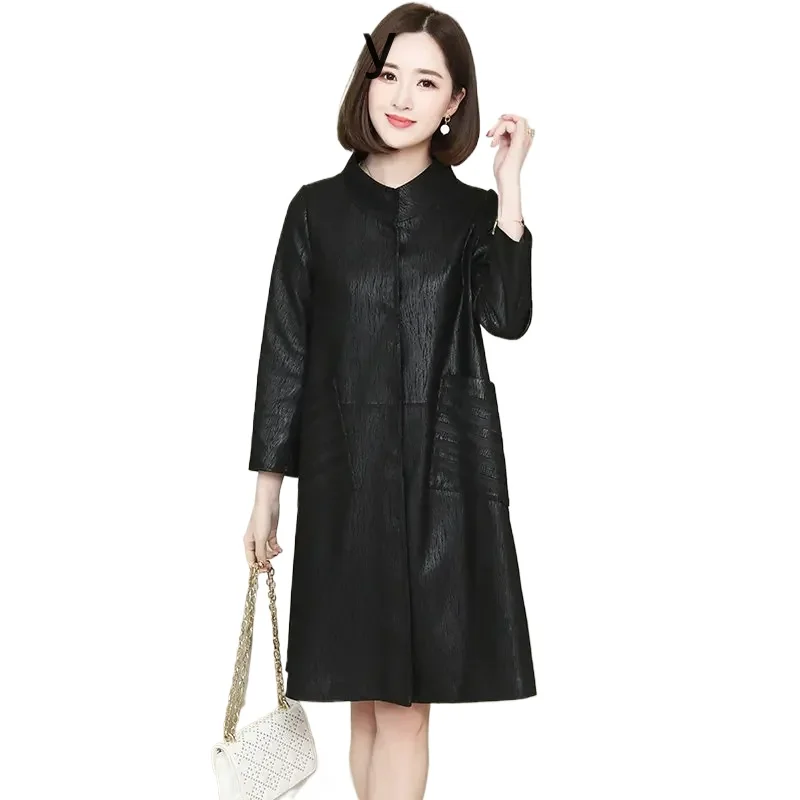 Genuine Leather Jacket Women Mid-length Fashion Leather Jackets for Women Real Sheepskin Coat Elegant Windbreaker Stand Collar