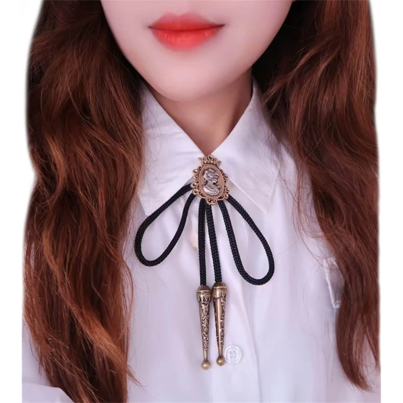 Unisex Cowboy Pendant Lady Portrait Necklace Bolo Tie Jewelry Bowtie Shirt Chain