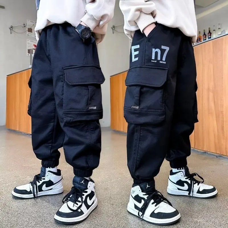 

Autumn Kids Solid Cargo Pant Boys Thin Elastic Waist Sweatpant Young Child Clothes Spring Girls Elastic Waist Sport Trousers