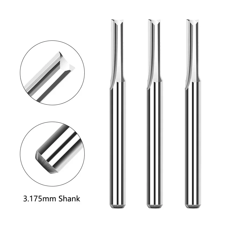 10pcs 3.175 Shank 2 Flute Straight Slot Carbide Milling Cutter 12-32mm for Wood MDF Plastic Milling Engraving